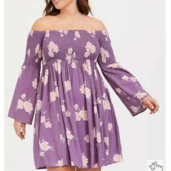 torrid Dresses & Skirts - Torrid Purple Floral Challis Smocked Skater Dress